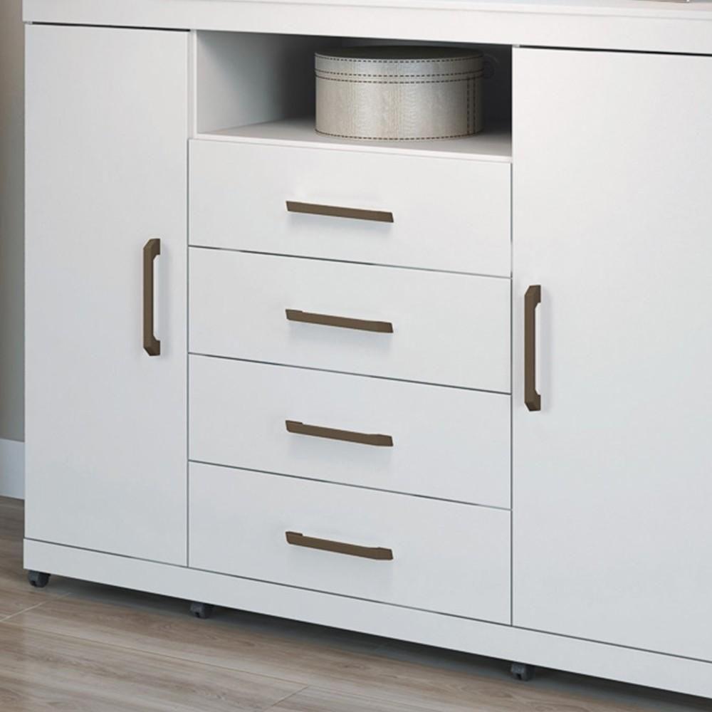 Cômoda Com Rodízios 2 Portas 4 Gavetas Master Branco - 3