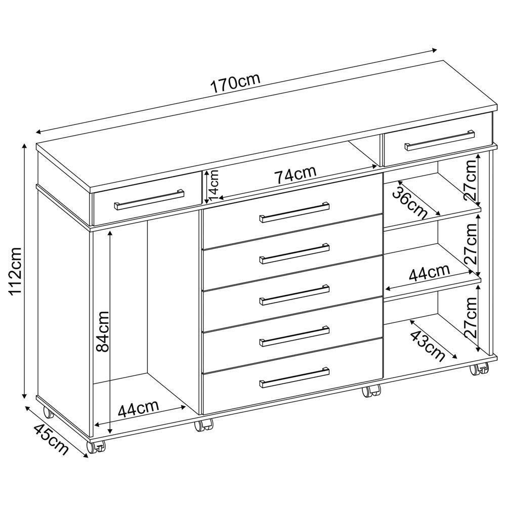 Cômoda Para Quarto 2 Portas 7 Gavetas London D02 Branco - 4