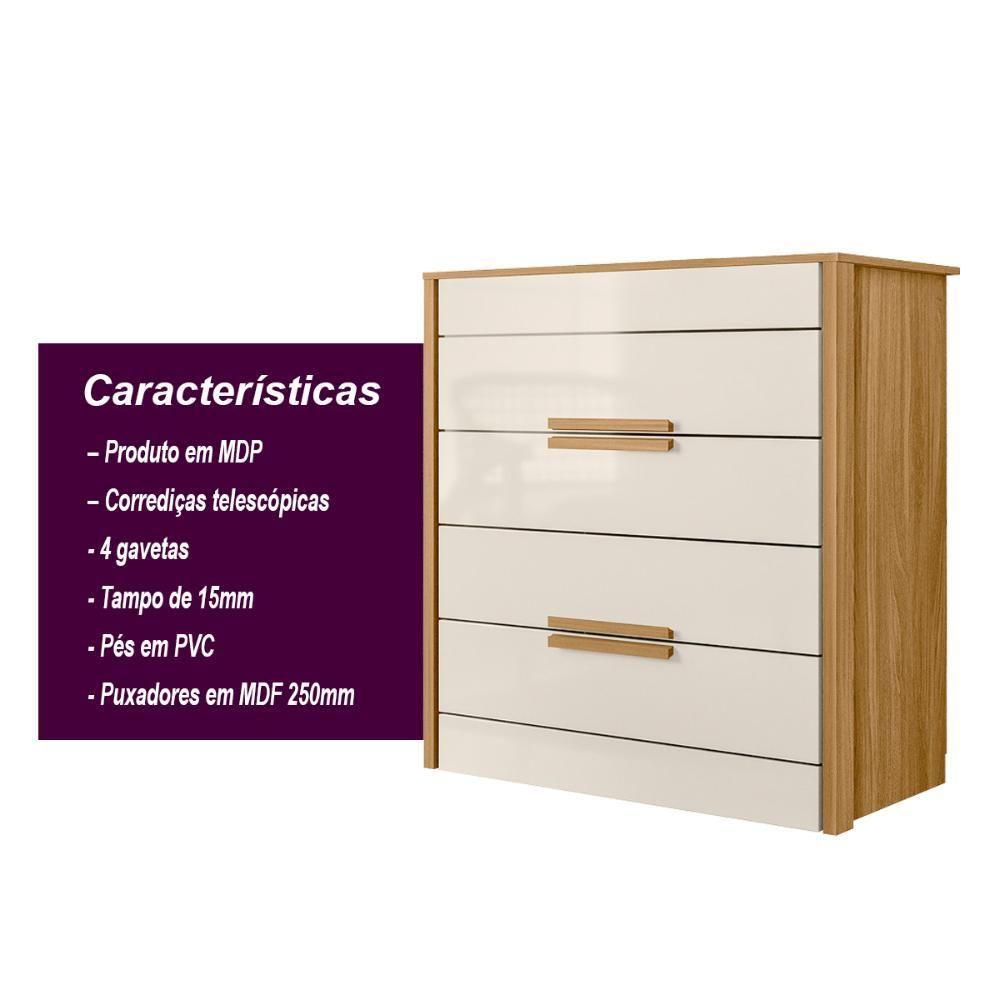 Cômoda Com 4 Gavetas Freijo / Off White Dhara - Moval - 3