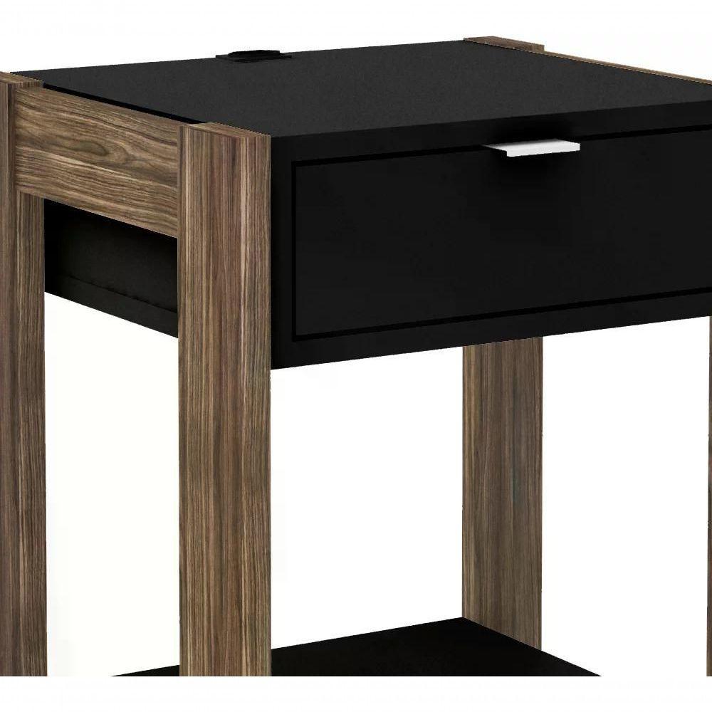 Mesa De Cabeceira Com Tomada 1 Gaveta Az1016 Preto Nogal - 4