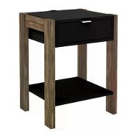 Mesa De Cabeceira Com Tomada 1 Gaveta Az1016 Preto Nogal - 1