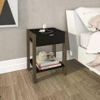 Mesa De Cabeceira Com Tomada 1 Gaveta Az1016 Preto Nogal - 3