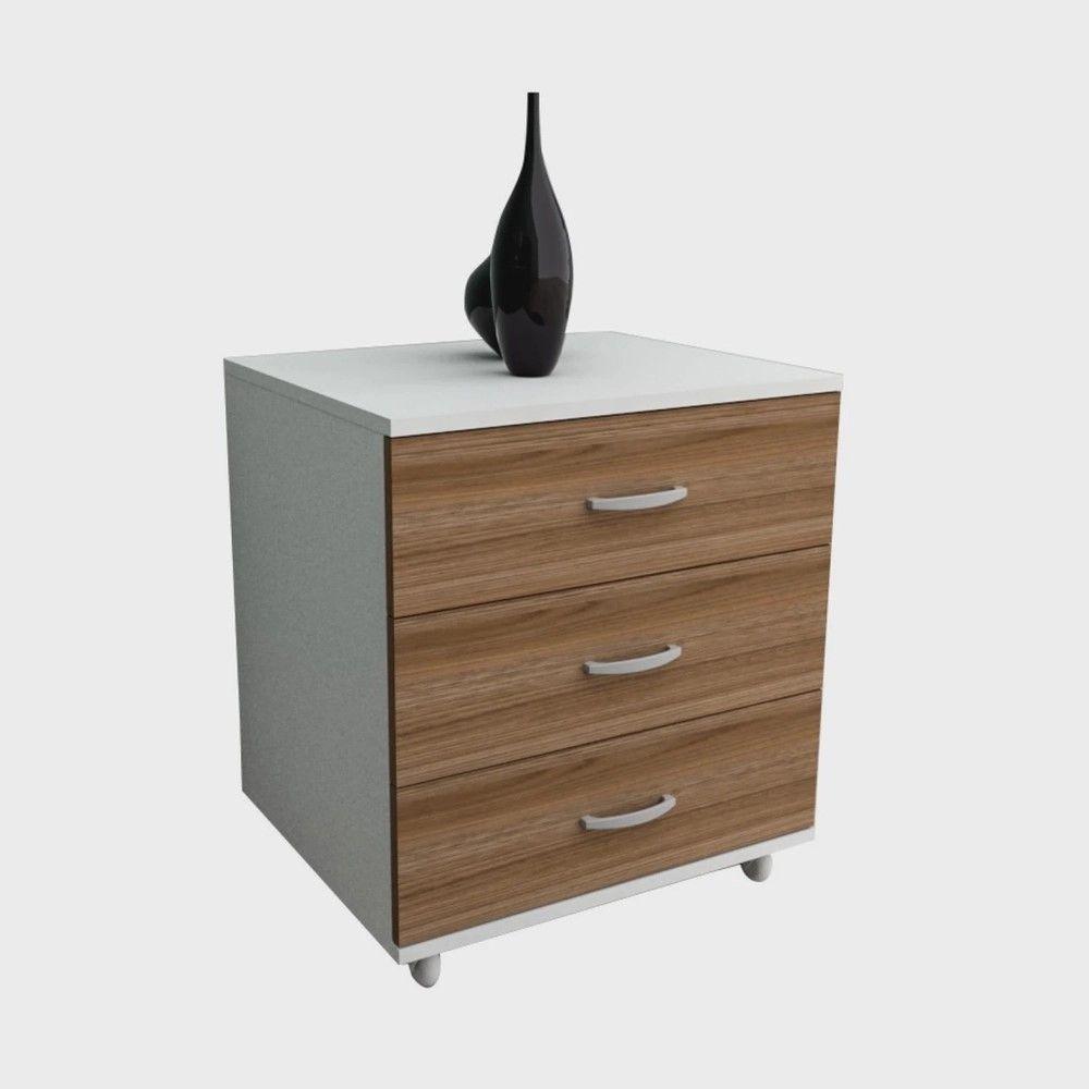 Gaveteiro Office 3 Gavetas Rodízios Appunto Branco Castanho - 1