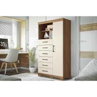 Cômoda Casal Marabá 1.6 c/ 1 Porta 2 Nichos e 6 Gavetas c/ Pés jatoba/Areia - Santos Andirá - 1