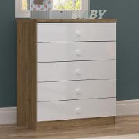 Cômoda Infantil Bala De Menta 05 Gavetas Rústico Com Branco - 1