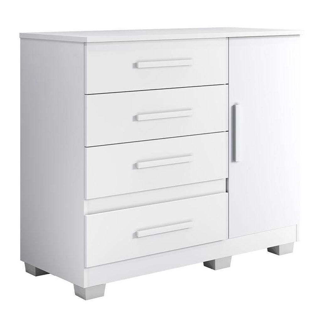 Comoda New Florença Quarto Com 4 Gavetas E 1 Porta Branco Branco - 1
