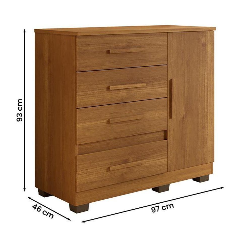 Comoda New Florença Quarto Com 4 Gavetas E 1 Porta Cinamomo Cinamomo - 4