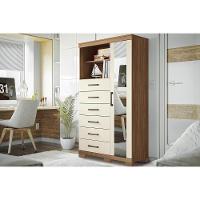 Cômoda Infantil Marabá 1.6 c/ 1 Porta 2 Nichos e 6 Gavetas c/ Espelho e Pés jatoba/Areia - Santos Andirá - 1