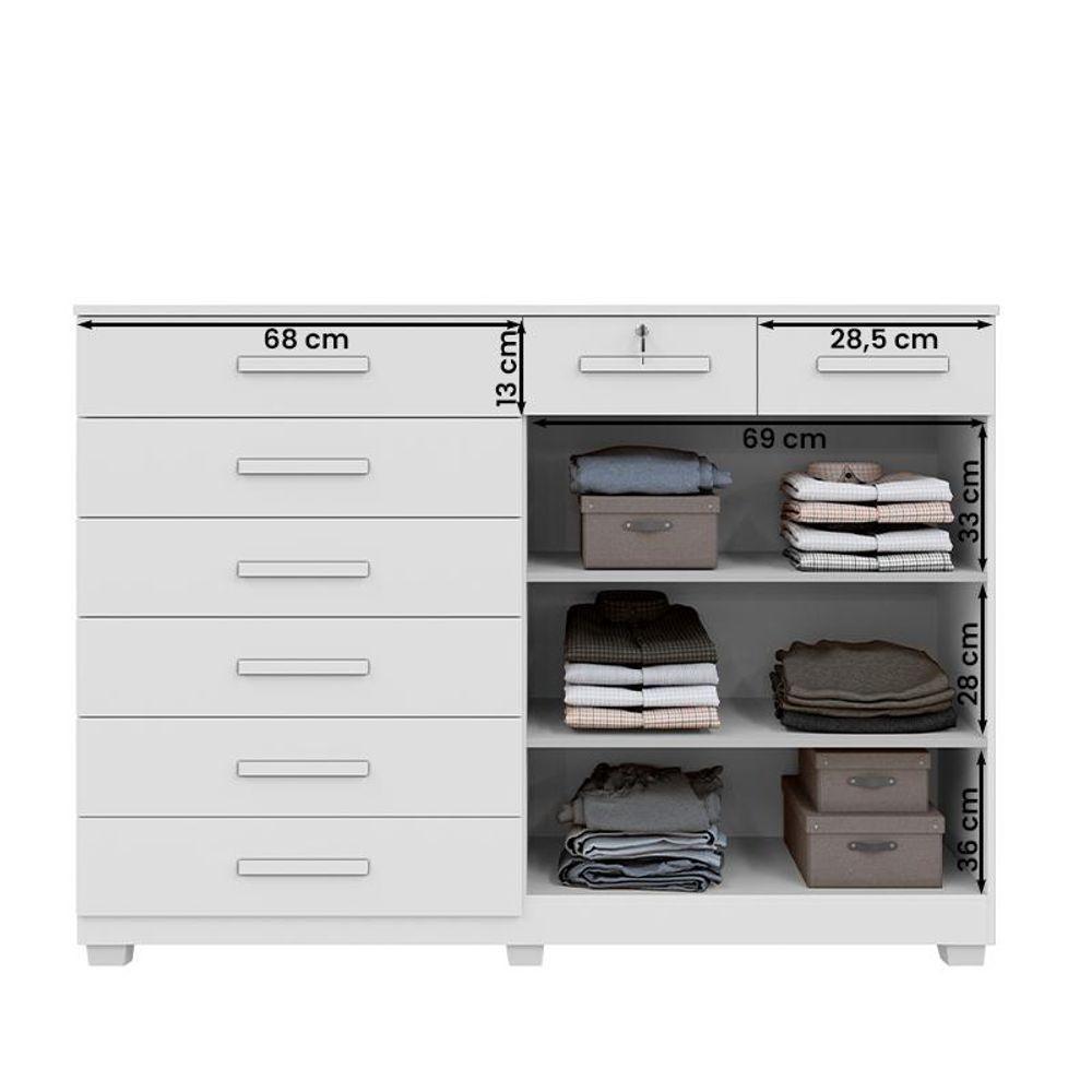 Comoda New Triunfo Quarto Com 8 Gavetas E 2 Portas Branco Branco - 4