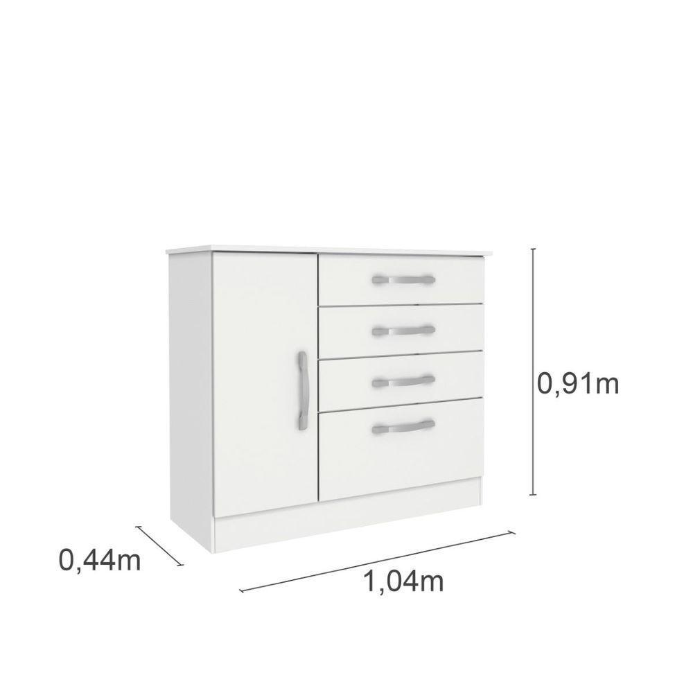 Cômoda Chicago 4 Gavetas 1 Portas Tcil Móveis Cor:branco - 2
