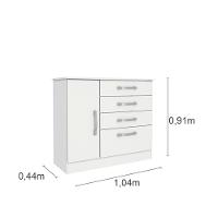 Cômoda Chicago 4 Gavetas 1 Portas Tcil Móveis Cor:branco - 2