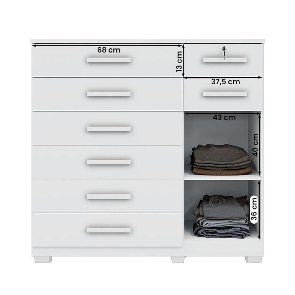 Comoda New Vitoria Quarto Com 8 Gavetas E 1 Porta Branco Branco - 4