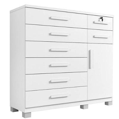 Comoda New Vitoria Quarto Com 8 Gavetas E 1 Porta Branco Branco