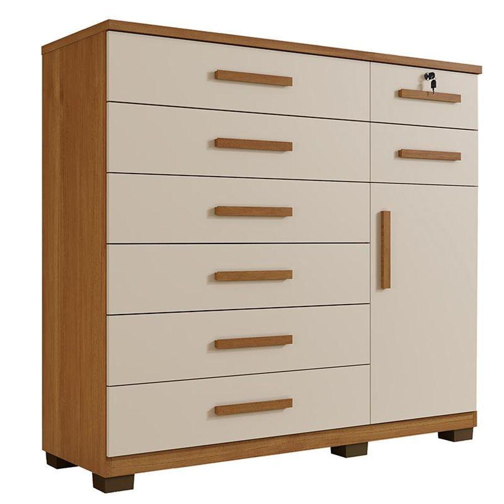 Comoda New Vitoria Quarto Com 8 Gavetas E 1 Porta Cinamomo/off White Cinamomo/off White - 1