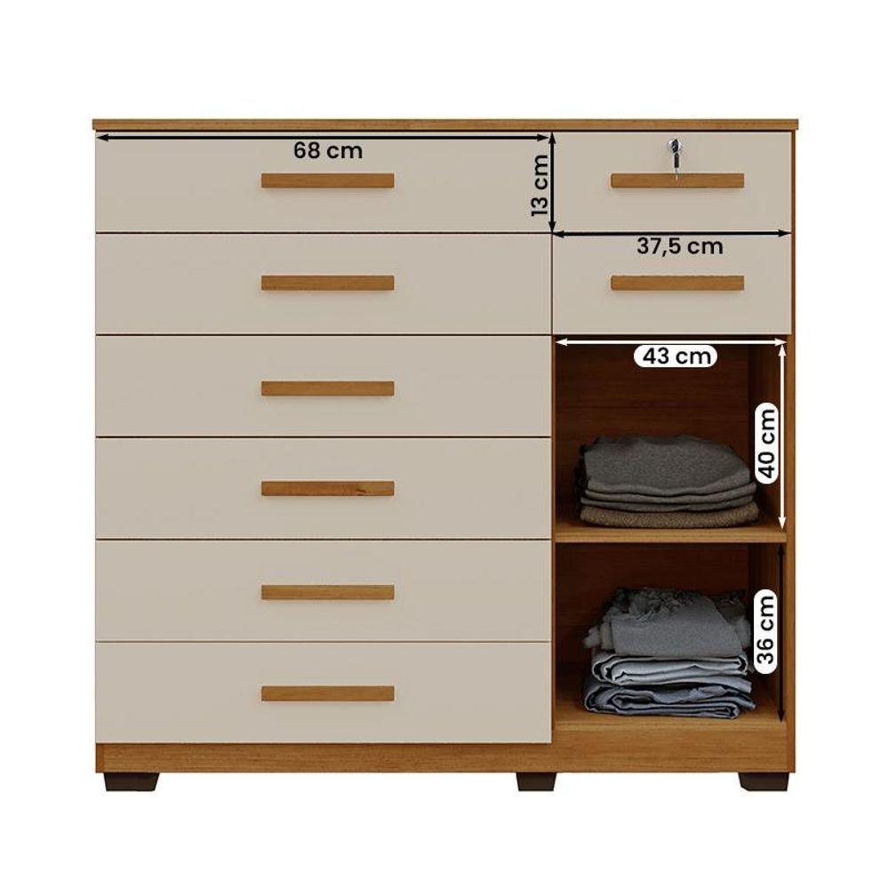 Comoda New Vitoria Quarto Com 8 Gavetas E 1 Porta Cinamomo/off White Cinamomo/off White - 2