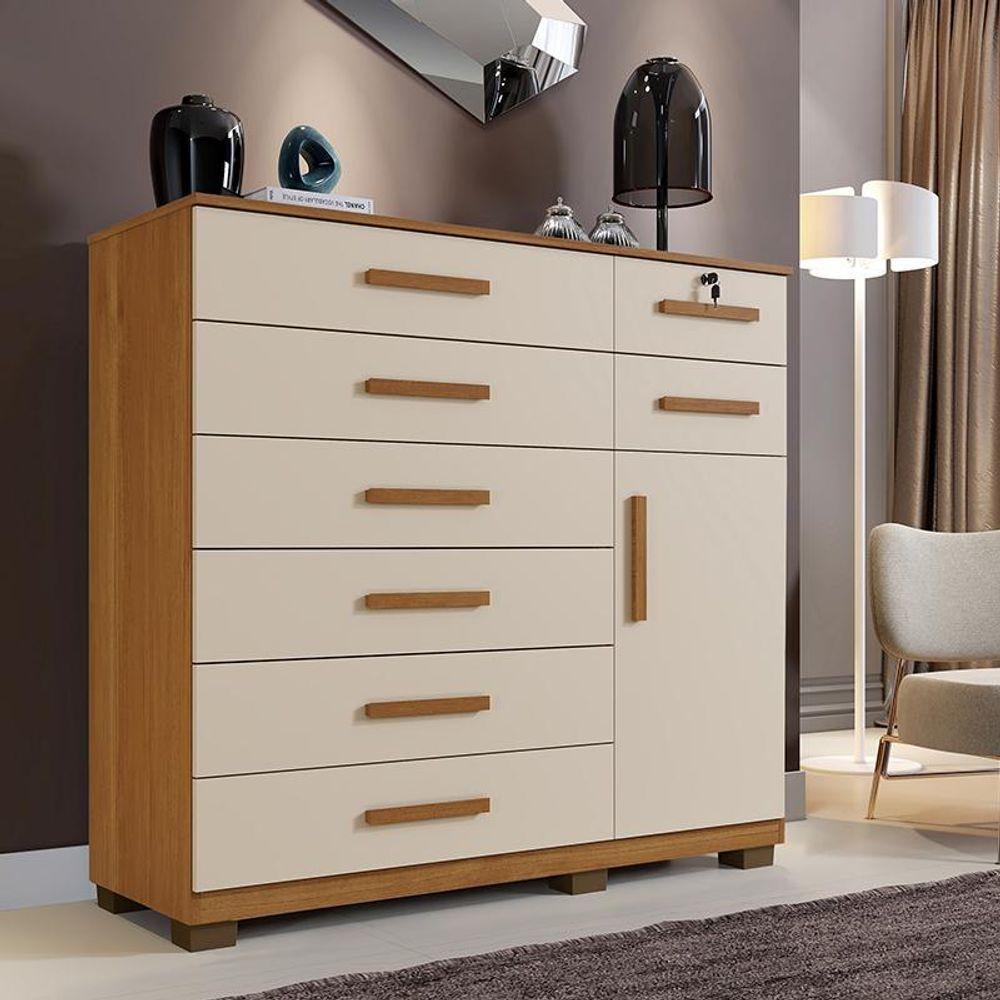 Comoda New Vitoria Quarto Com 8 Gavetas E 1 Porta Cinamomo/off White Cinamomo/off White - 3