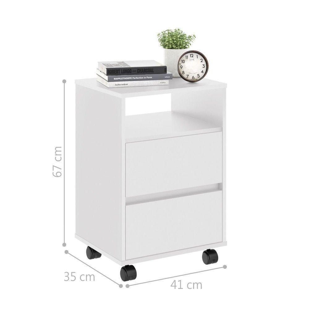 Conjunto Mesa De Cabeceira Com Rodízios Nadi Branco - 2