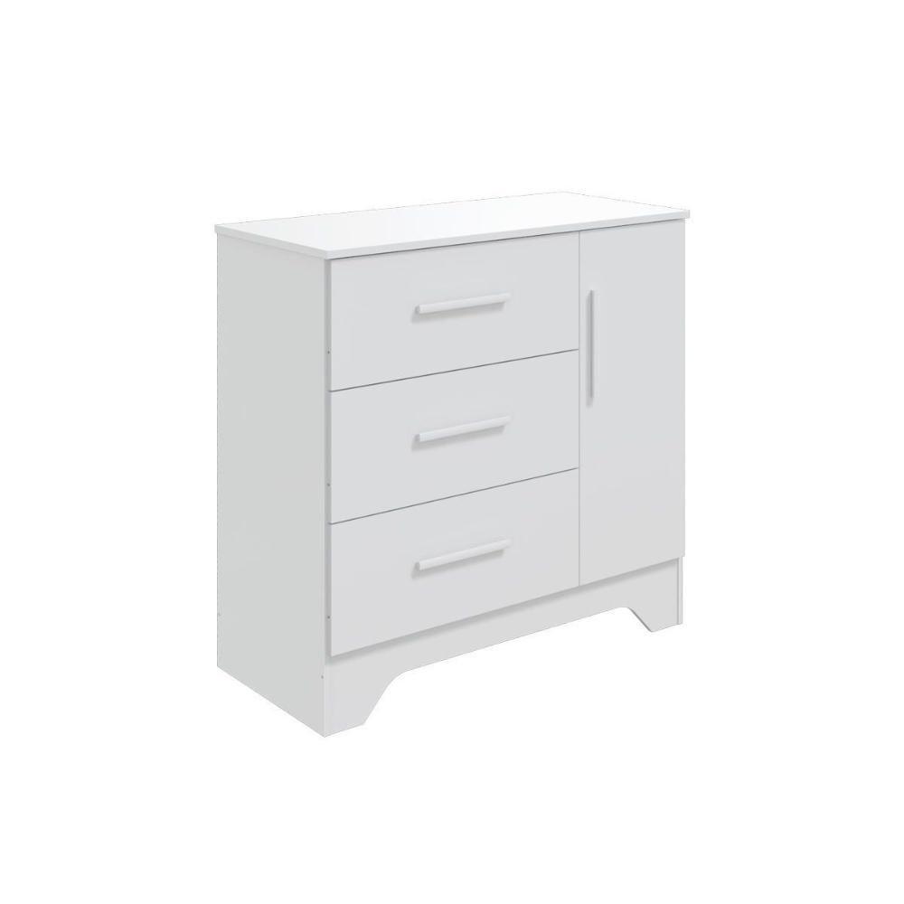 Cômoda de Quarto Popy Retrô c/ 1 Porta Lisa 3 Gavetas Branco Brilho - Peroba - 1