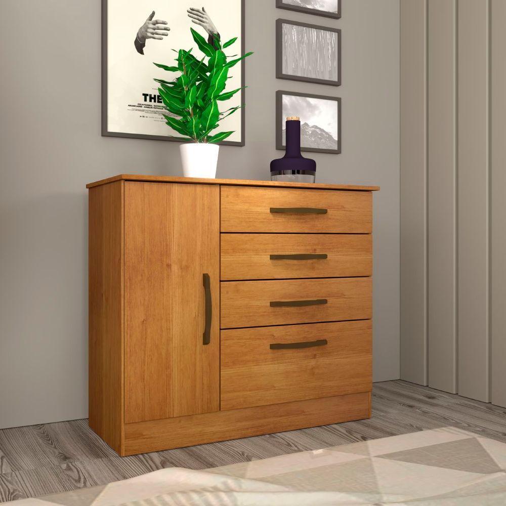 Cômoda Chicago 4 Gavetas 1 Portas Tcil Móveis Cor:cinamomo - 4
