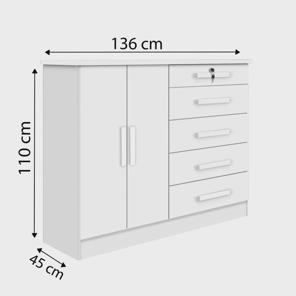 Cômoda 5 Gavetas 2 Portas New Athos Branco - 2