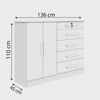 Cômoda 5 Gavetas 2 Portas New Athos Branco - 2