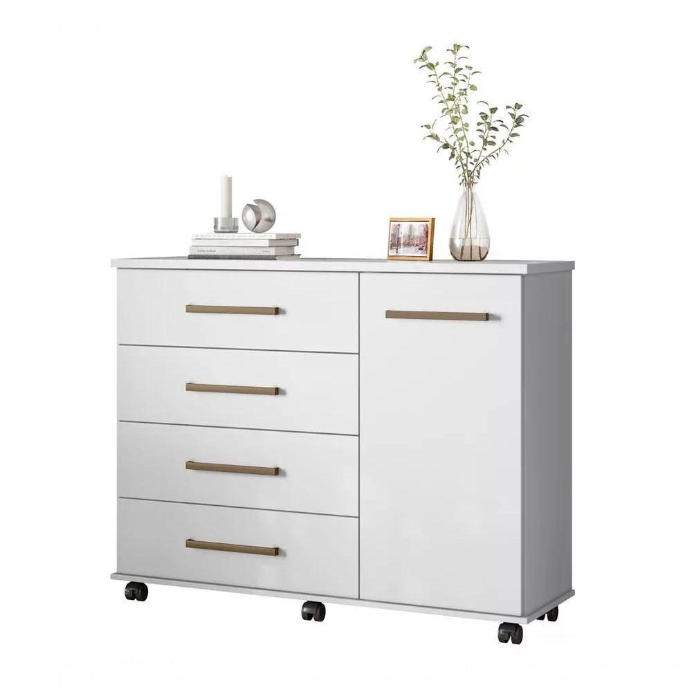 Comoda 04 Gavetas Flora Branco Com Rodizios Demobile Branco - 1