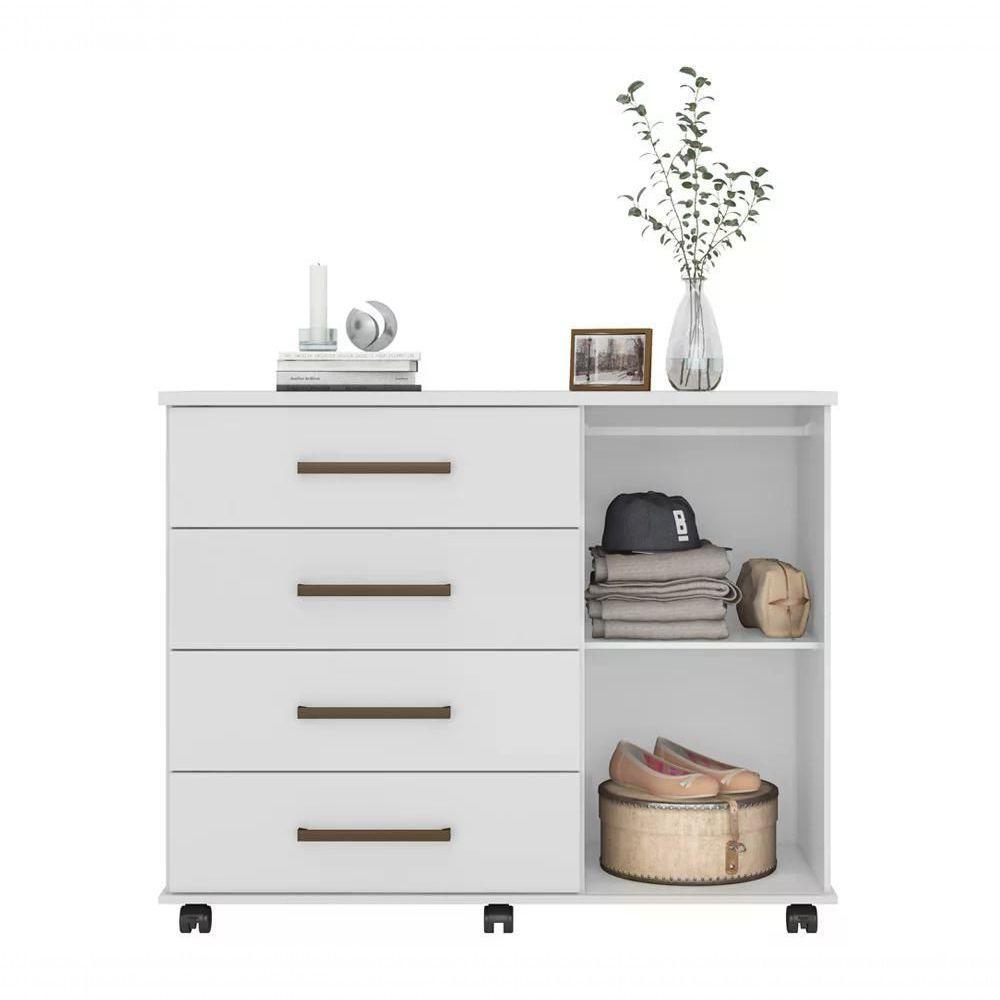 Comoda 04 Gavetas Flora Branco Com Rodizios Demobile Branco - 6