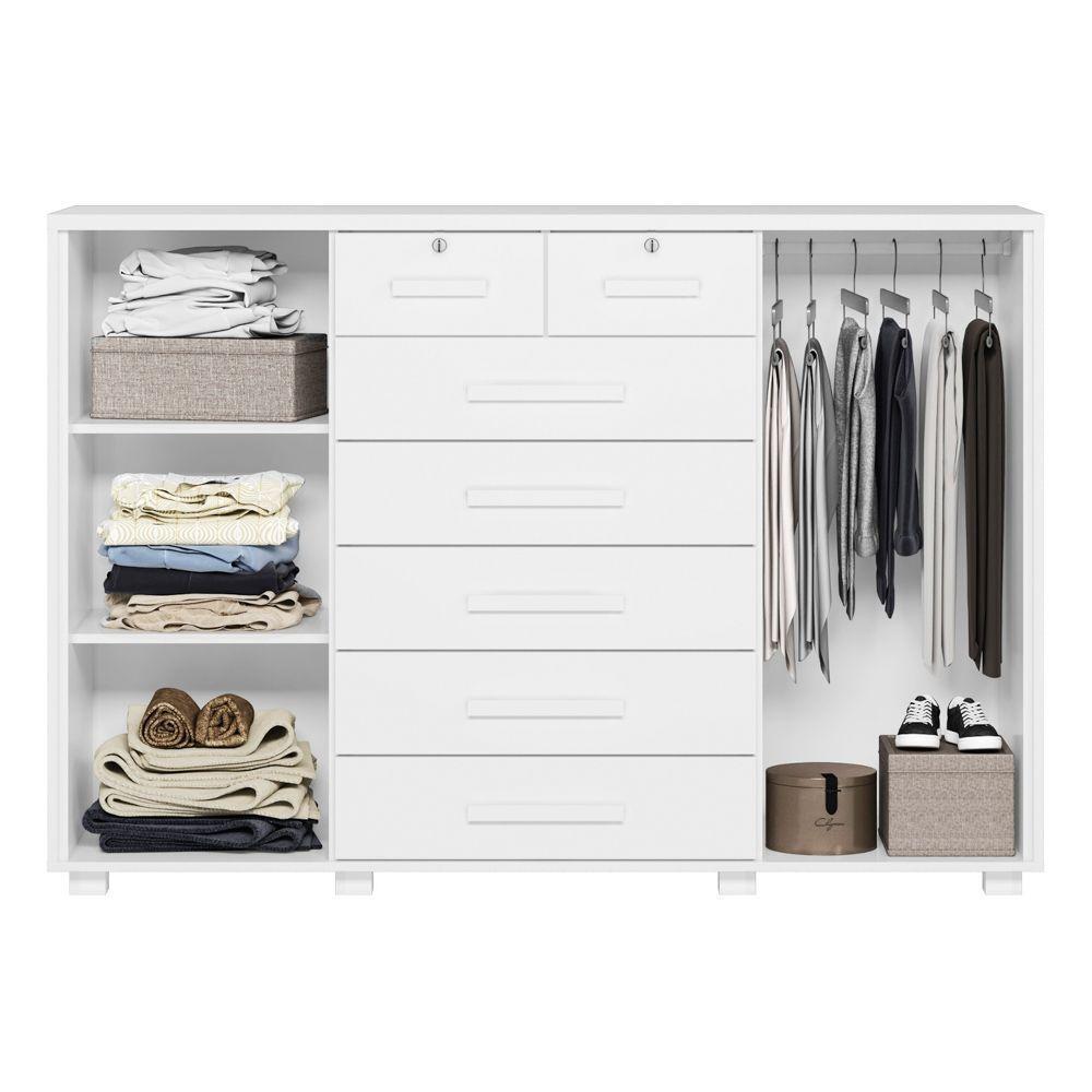 Cômoda Sapateira Para Quarto 160cm 2 Portas 7 Gavetas Fontaine A02 Branco Fosco - Mpozenato - 3