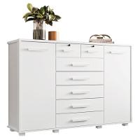 Cômoda Sapateira Para Quarto 160cm 2 Portas 7 Gavetas Fontaine A02 Branco Fosco - Mpozenato - 1