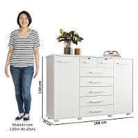 Cômoda Sapateira Para Quarto 160cm 2 Portas 7 Gavetas Fontaine A02 Branco Fosco - Mpozenato - 5