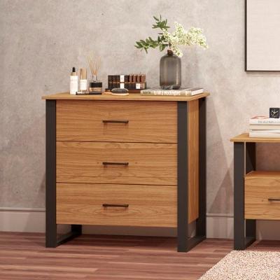 Cômoda F38 3 Gavetas em MDF Estilo Industrial Freijó Preto Fosco para Quarto