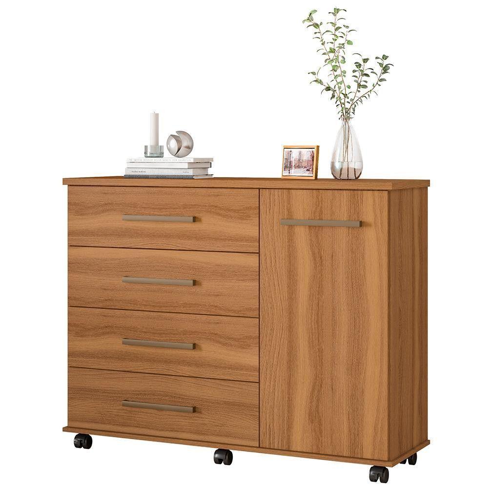 Cômoda Flora 4 Gavetas E 1 Porta 4130 Demóbile Amêndoa - 1