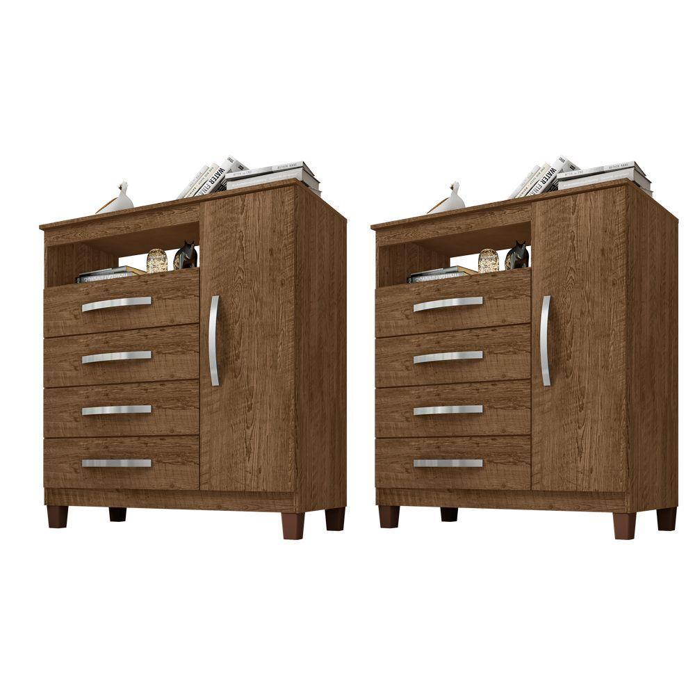 Kit Com 2 Cômoda Sapateira 1 Porta 4 Gavetas Cannes Malbec Incorplac - 1