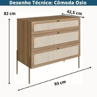 Cômoda Oslo Artesano 93 Cm (largura) Em Mdp Cor Mel Palha Natural Três Gavetas Base Metal - 3