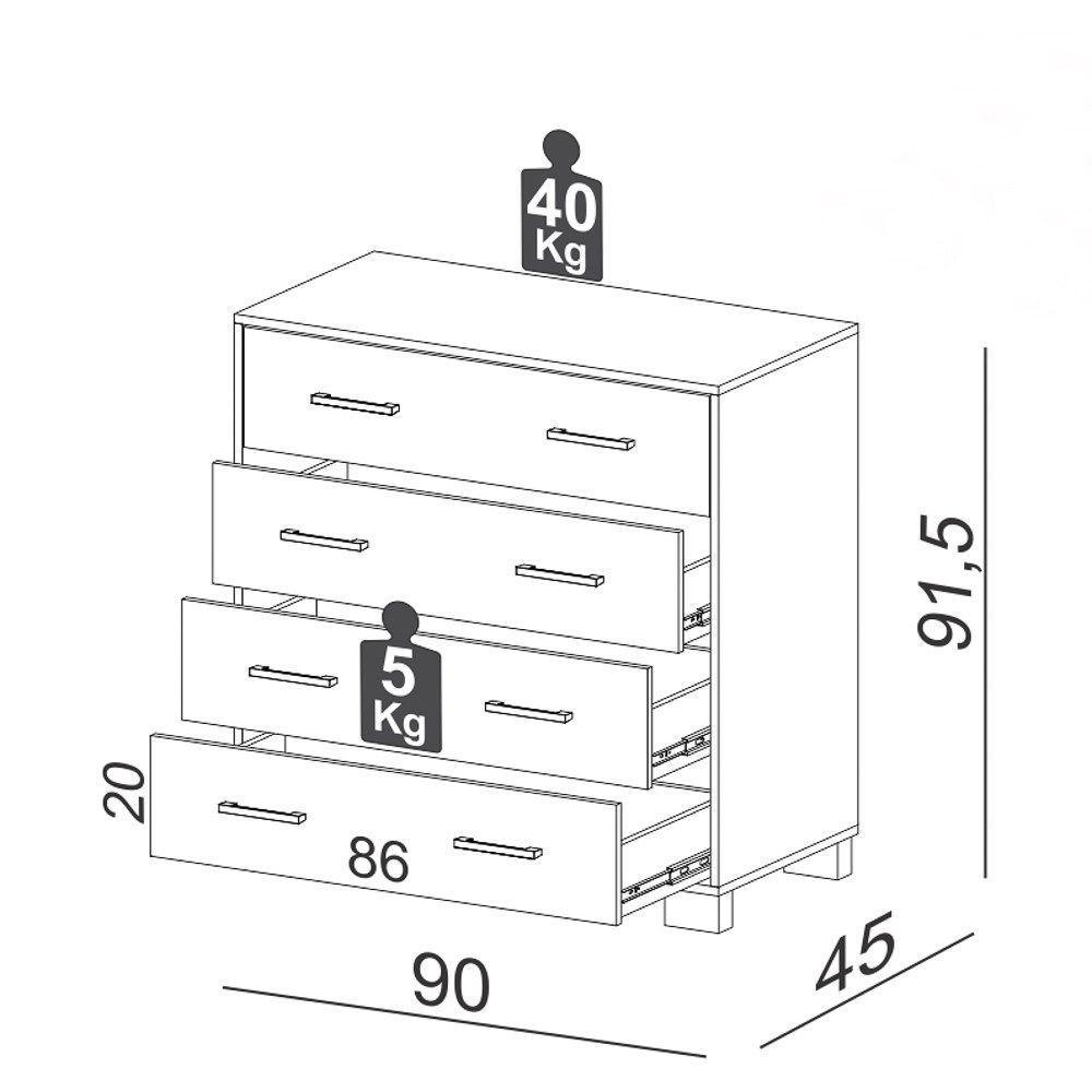 Cômoda 90Cm 4 Gavetas 100% Mdf W344 Freijó-Off White - 2