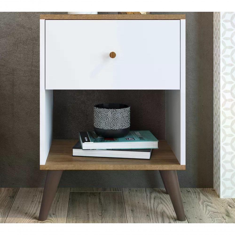 Mesa De Cabeceira 01 Gaveta Re001 Branco Mel Pp Branco Mel - 6