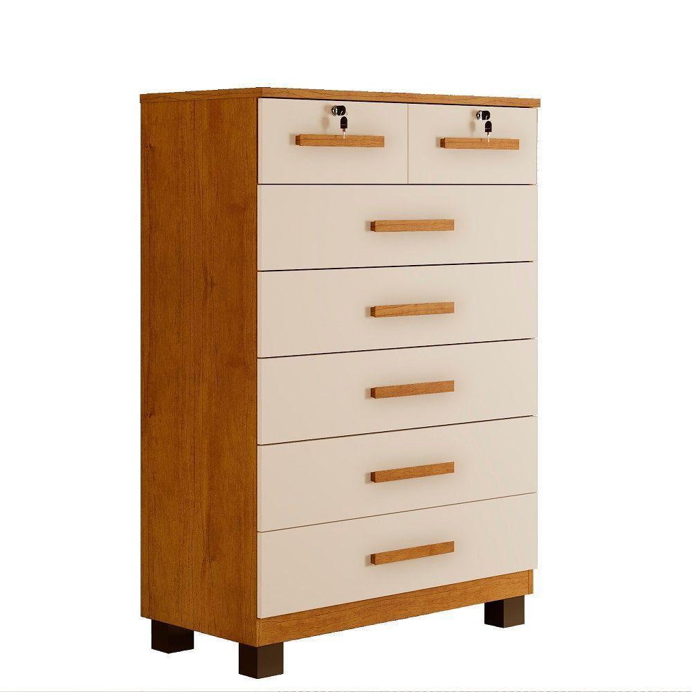 Cômoda New Barcelona 7 Gavetas Benetil Cinamomo/off White - 1