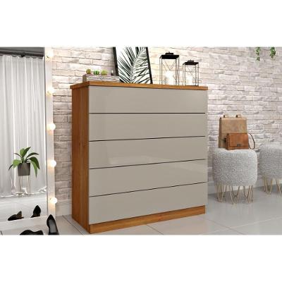 Cômoda Juvenil Premium C 5 Gavetas MDF com Puxador Metal Off White