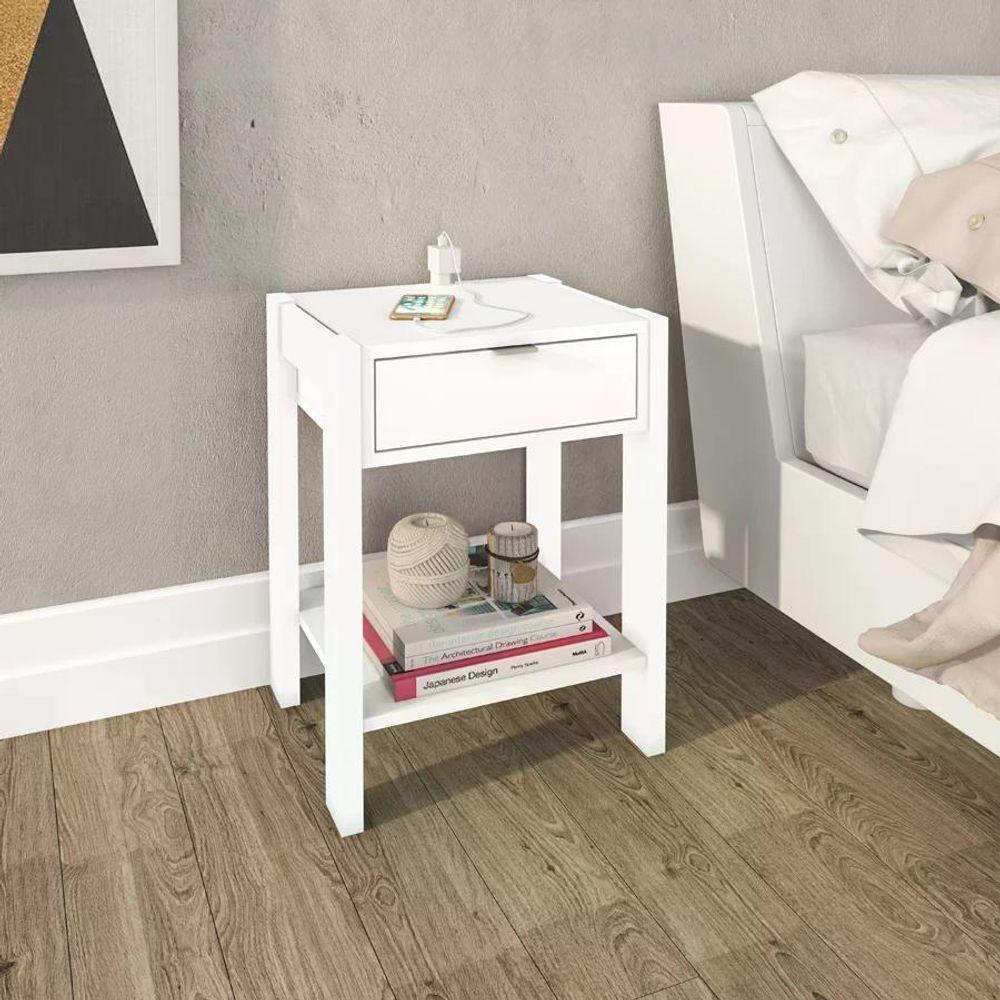 Mesa De Cabeceira Com Tomada 1 Gaveta Az1016 Branco Branco - 3