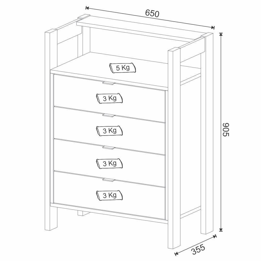 Gaveteiro 4 Gavetas Az1012 Branco Nogal - 2
