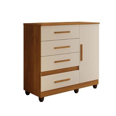Cômoda New Florença 4 Gavetas MDP com Puxador MDF Off White e Cinamomo