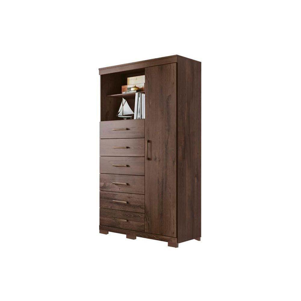 Cômoda Infantil Marabá 1.6 c/ 1 Porta 2 Nichos e 6 Gavetas c/ Pés Jatoba/Grafitte - Santos Andirá - 5
