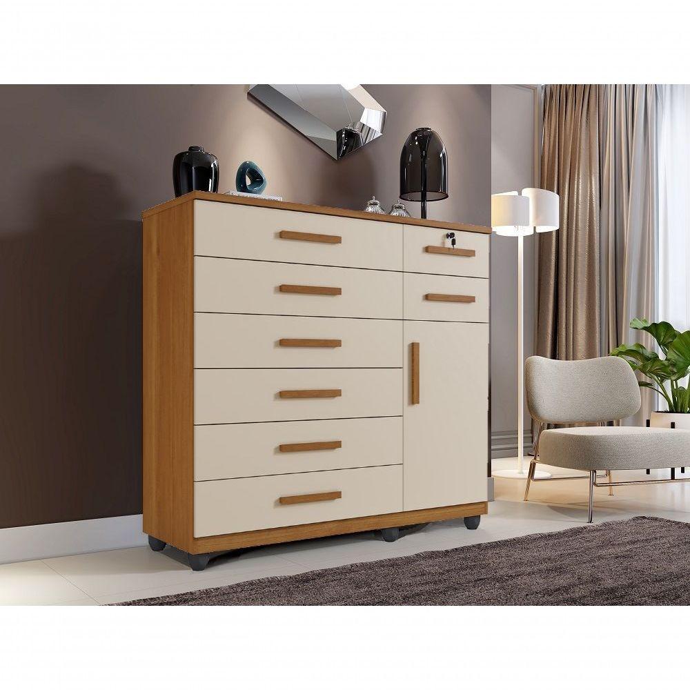 Cômoda New Vitoria Com Porta E 8 Gavetas Benetil Cinamomo/Off White. - 4