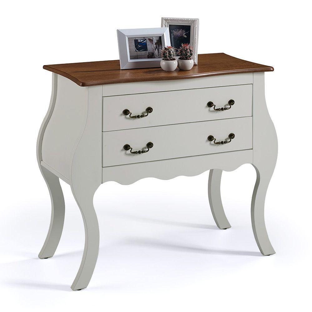 Cômoda Bombê Larga Antique 2 Gavetas Laca Off White - 1