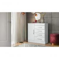 Comoda 04 Gavetas Montevideu Branco Rosa Flex Branco Rosa - 2