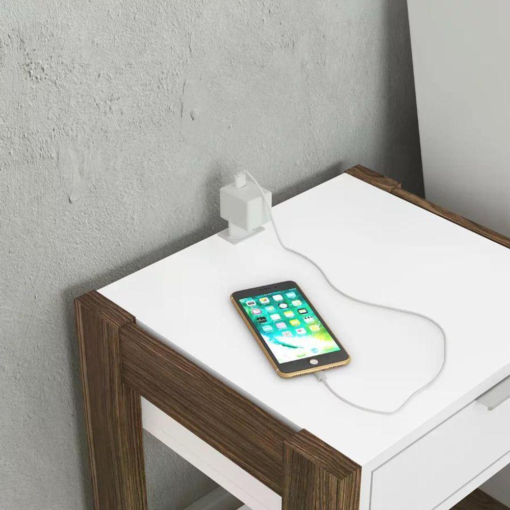 Mesa De Cabeceira Com Tomada 1 Gaveta Az1016 Branco Nogal Br - 7