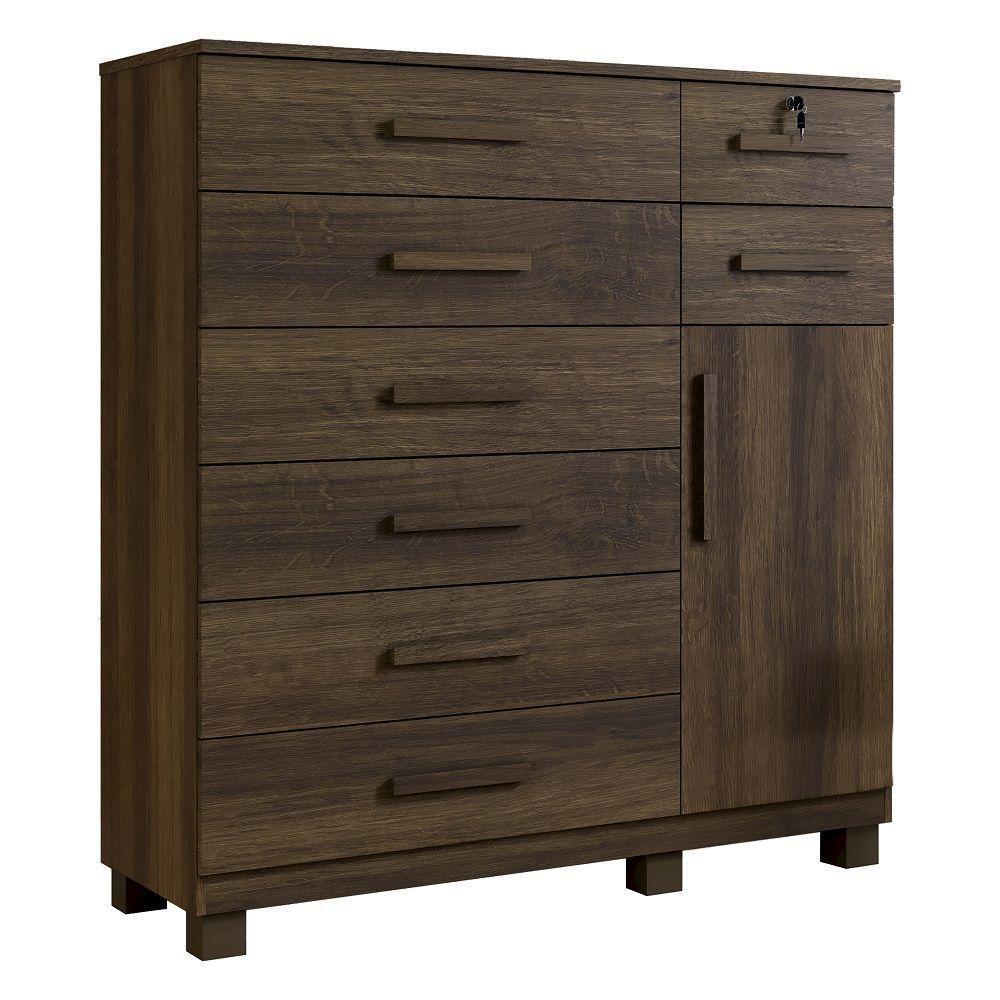 Cômoda New Vitoria Com Porta E 8 Gavetas Benetil Imbuia. - 1