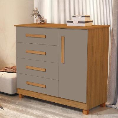 Comoda Grecia Quarto 4 Gavetas 1 Porta E Pés Madeira Maciça Nature/Gris Nature/Gris