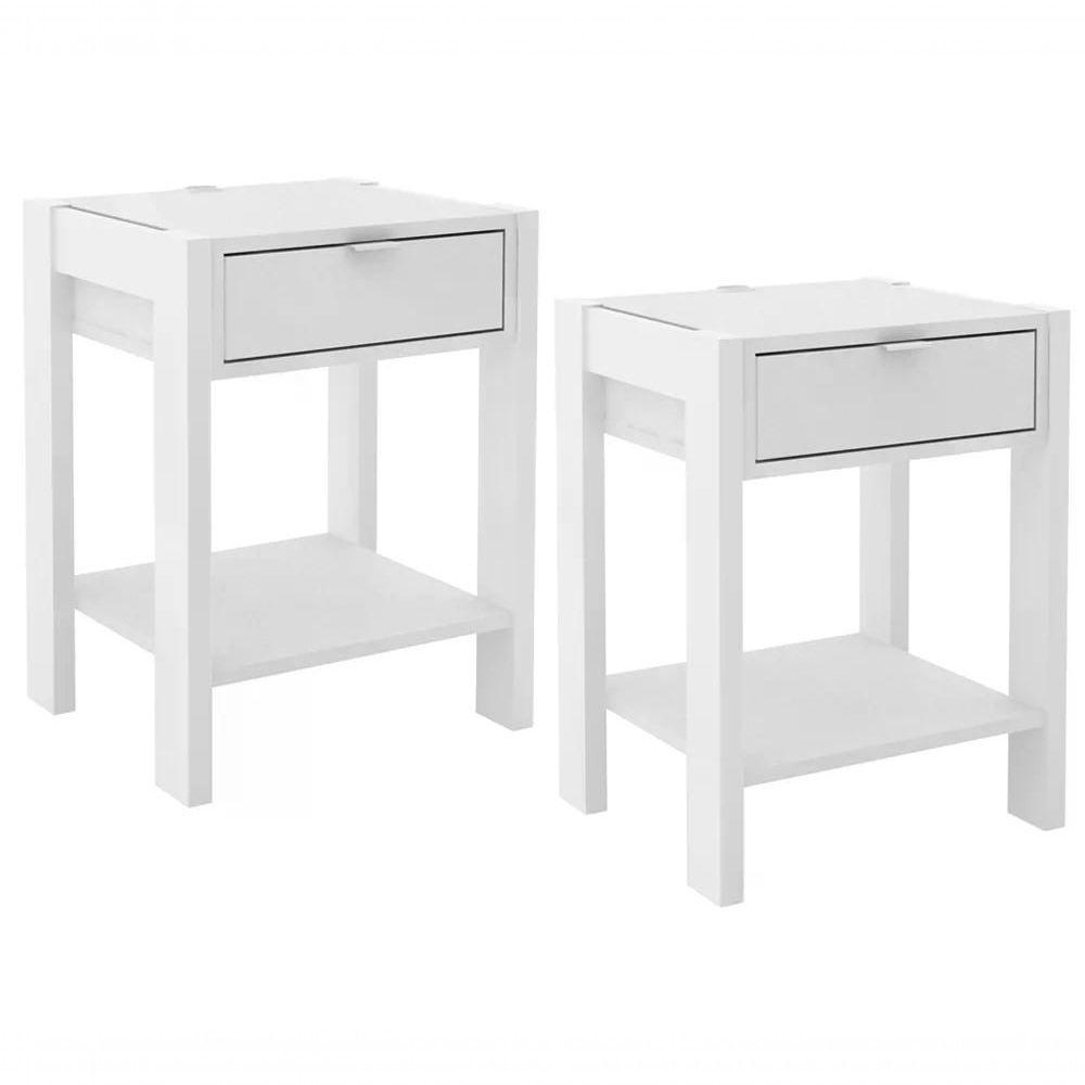 Kit 02 Mesa De Cabeceira Com Tomada 1 Gaveta Az1016 Branco - 1