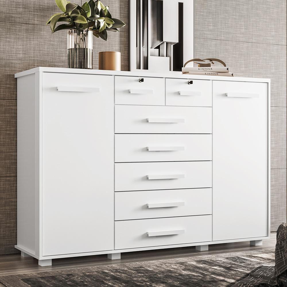 Cômoda Quarto Fontana Com 7 Gavetas E 2 Portas Branco Fosco Branco Fosco - 1